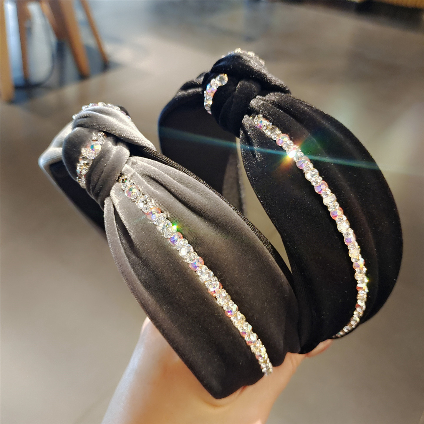 进口丝绒宽发箍水钻高颅顶发卡