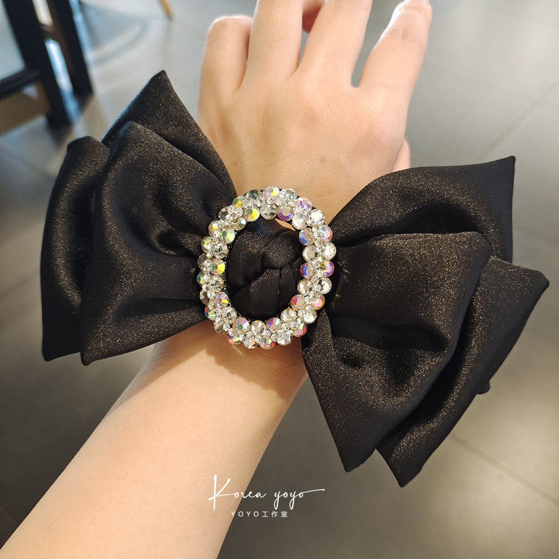 高级感进口水钻粗发绳蝴蝶结布艺宽头绳扎头发橡皮筋发饰头饰