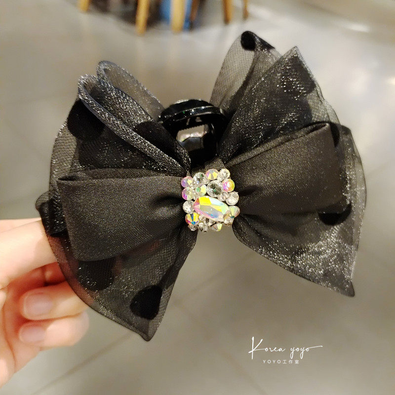 在逃公主抓夹双面镶钻纱质11厘米马尾夹子发卡顶夹头饰成人女发夹