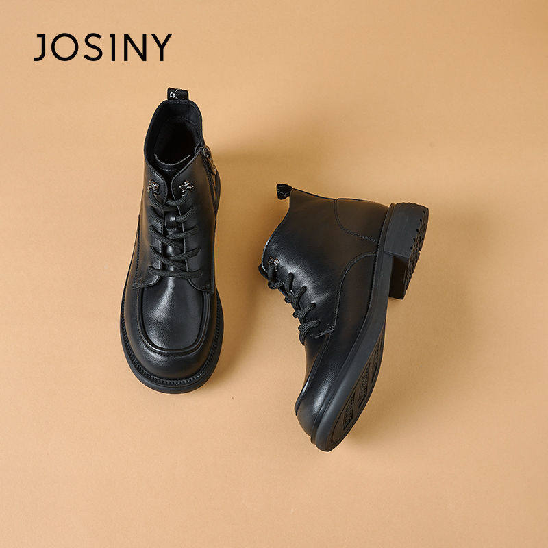 卓诗尼女靴秋冬新款厚底加绒马丁靴女通勤百搭短靴子防滑保暖棉靴