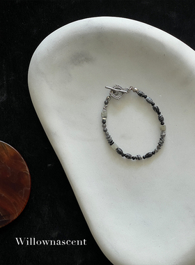 Willow nascent莫兰迪灰调黑网格手链新中式水墨画风情侣时尚手饰