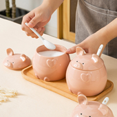 可爱猪调味罐家用陶瓷厨房小号盐罐调味罐创意猪油罐子带盖香精