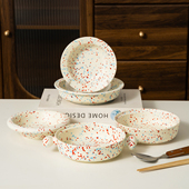 泼墨碗盘陶瓷家用餐具可爱波点汤碗米饭碗釉下彩套装 甜品碗沙拉碗