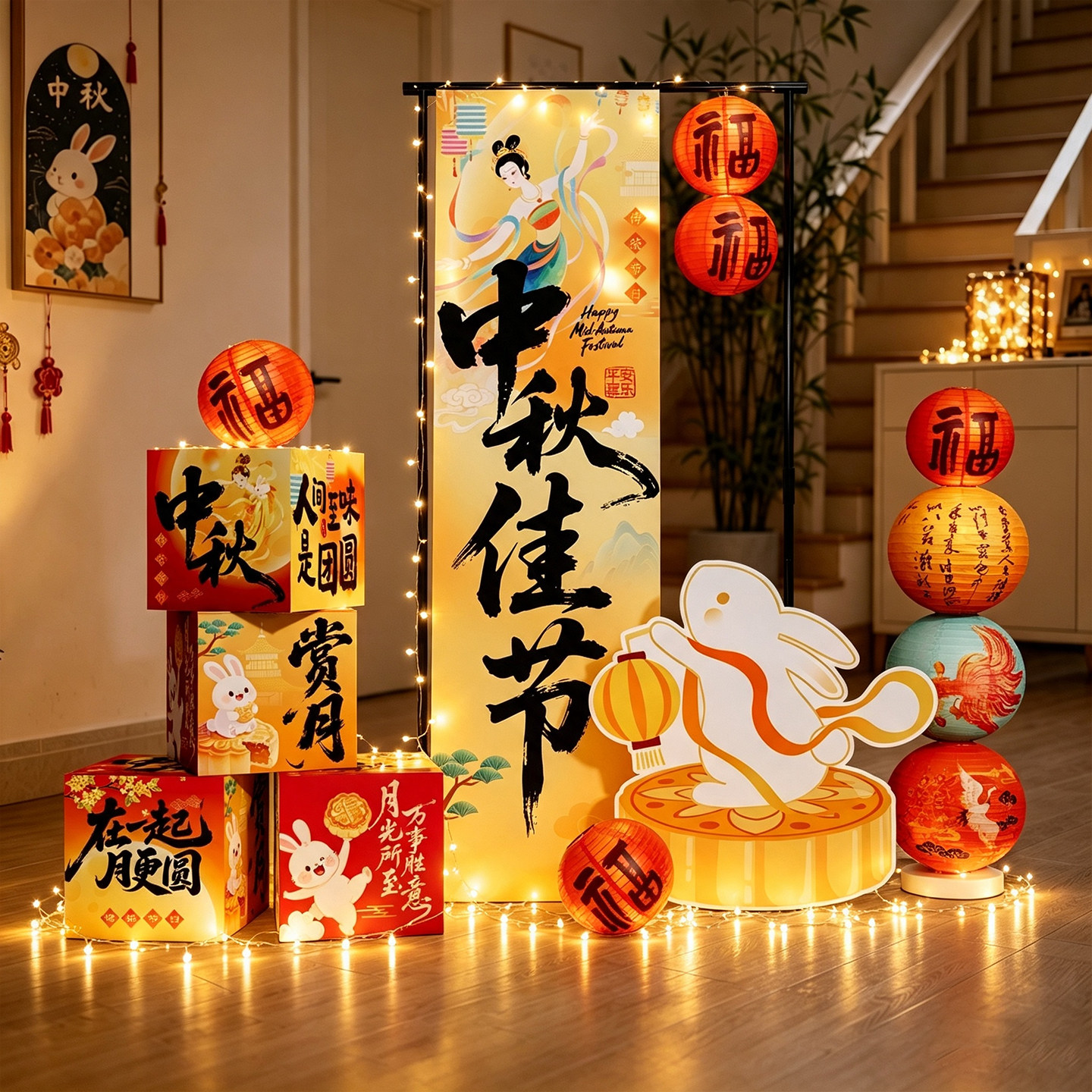 中秋节摆件玉兔嫦娥装饰kt板套餐图片