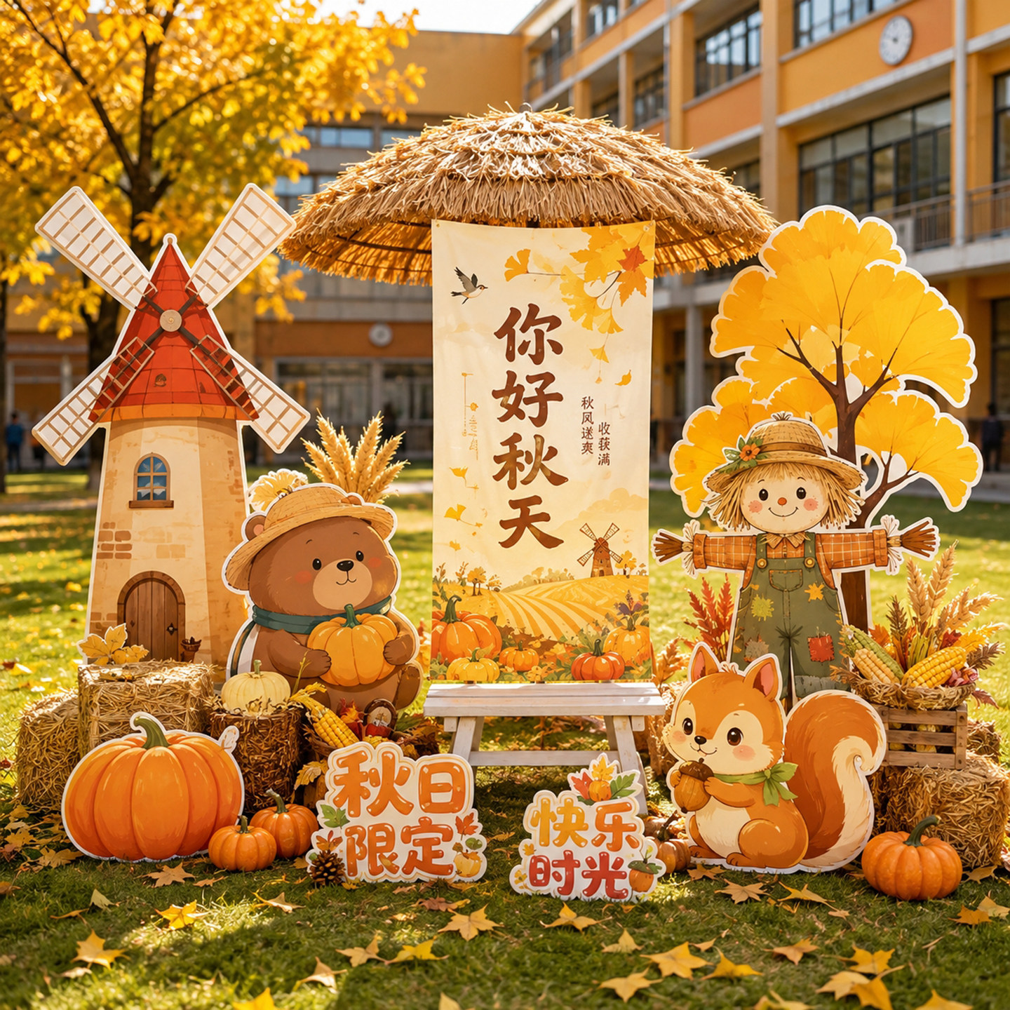 晒秋收场景布置秋天装饰幼儿园主题kt板氛围道具丰收背景农场打卡