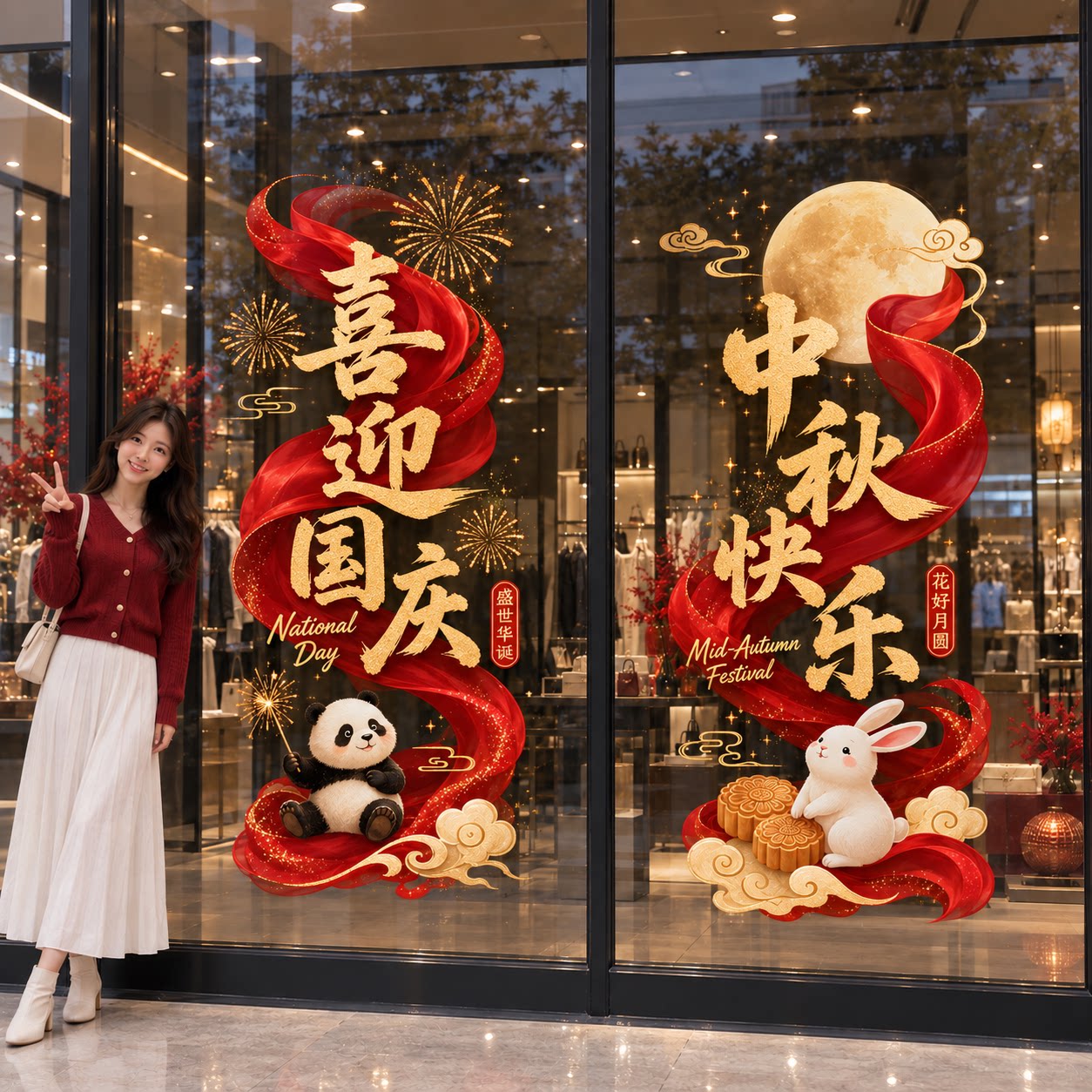 中秋国庆节爆款窗贴！氛围静电贴图片