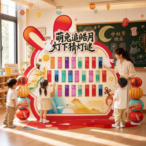 中秋氛围必备！萌兔中秋猜灯谜