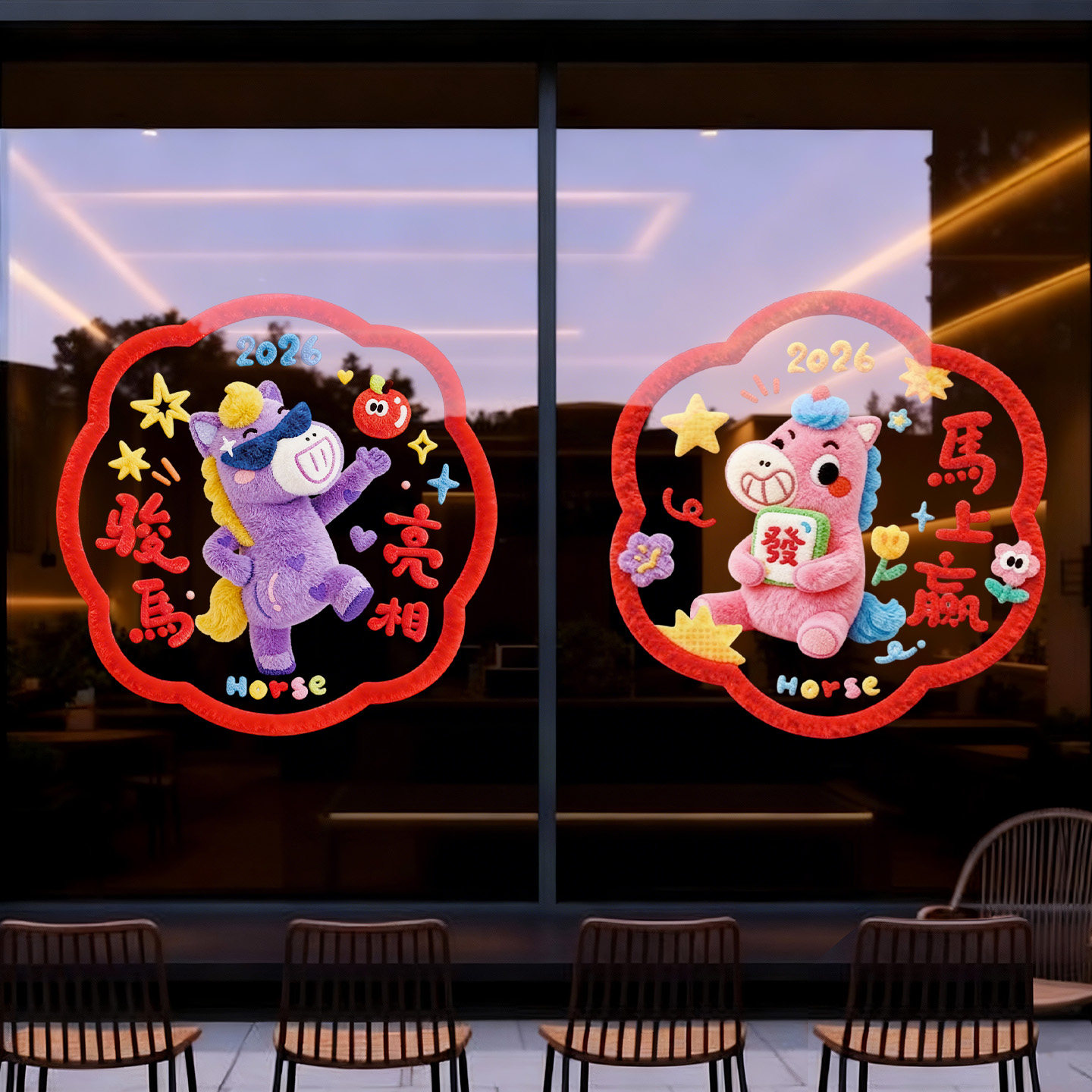 马年新款窗花玻璃静电贴2026新年元旦氛围感装饰布置卡通毛绒贴纸,节庆用品/礼品,喜字/剪纸/贴纸,淘宝优惠券,粉丝福利购,淘宝优惠卷