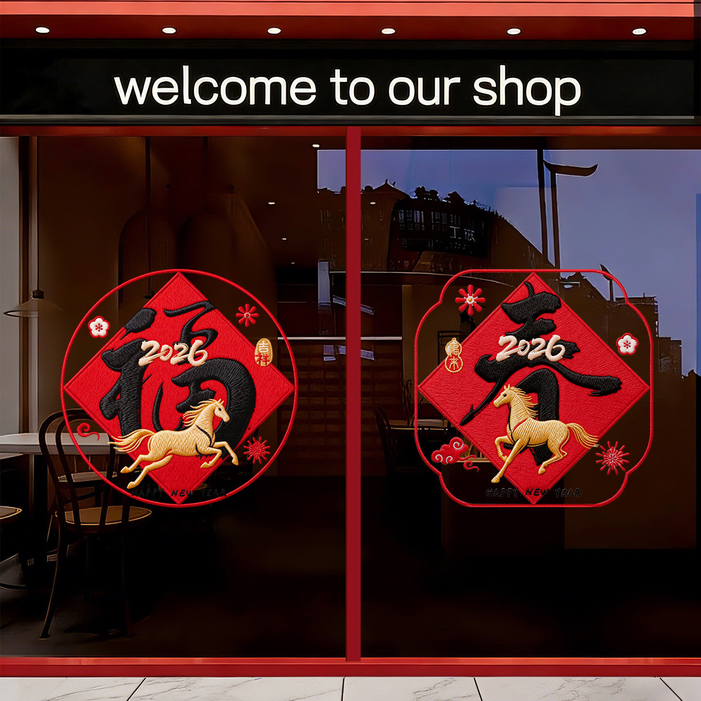 新马年窗花静电贴福字中国刺绣立体门贴玻璃窗贴贴纸布置装饰2026,家居饰品,软装墙贴,淘宝优惠券,粉丝福利购,淘宝优惠卷