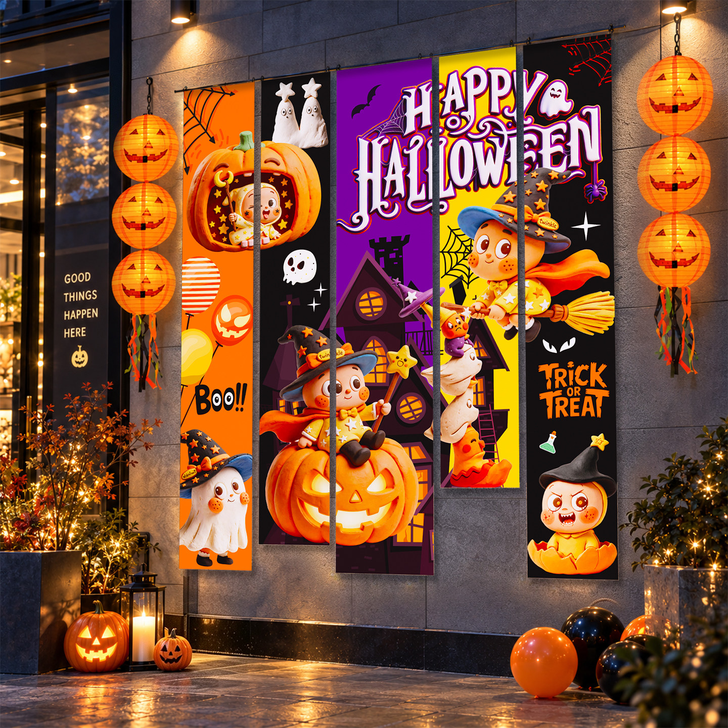 万圣节布置挂布装饰店铺拍照背景图片