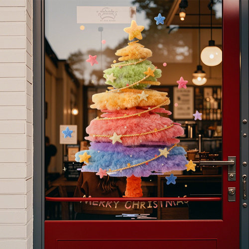 圣诞节氛场景围布置橱窗静电门贴