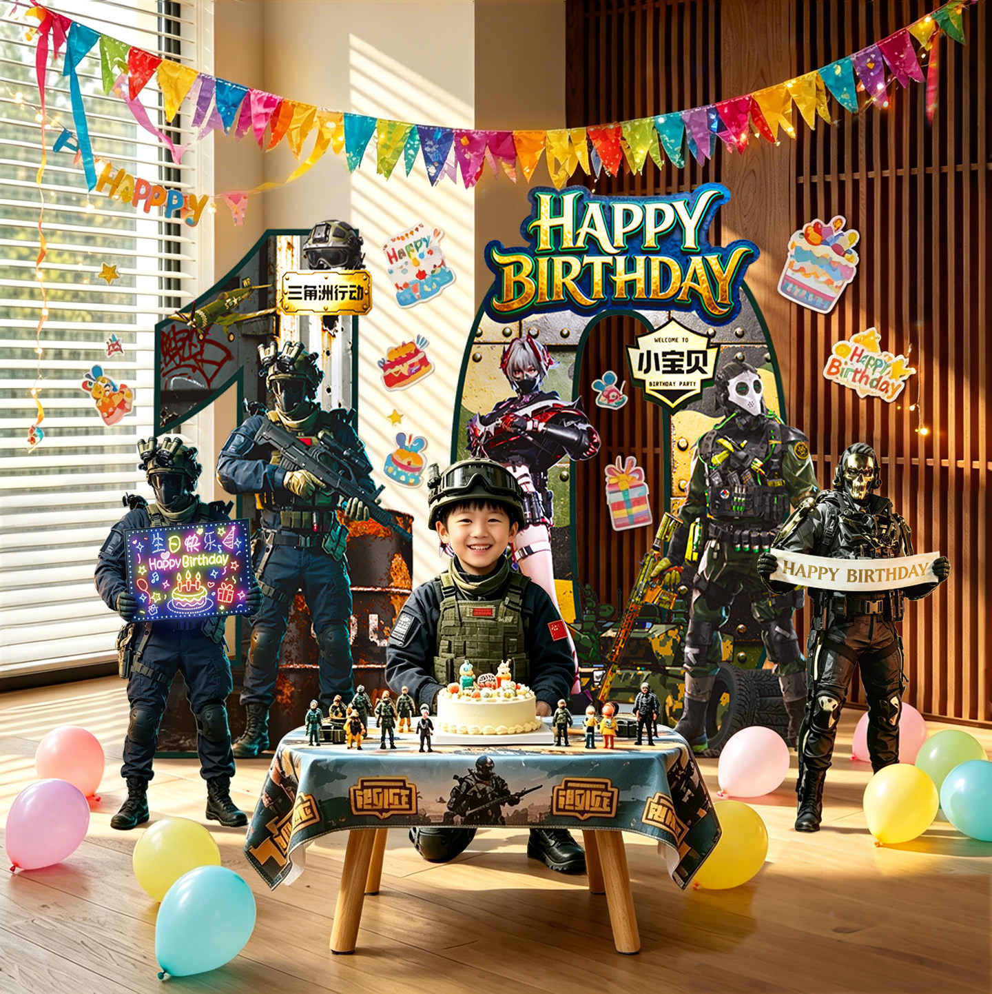 三角洲行动生日布置10十岁男童装饰场景主题派对男孩儿童背景kt板
