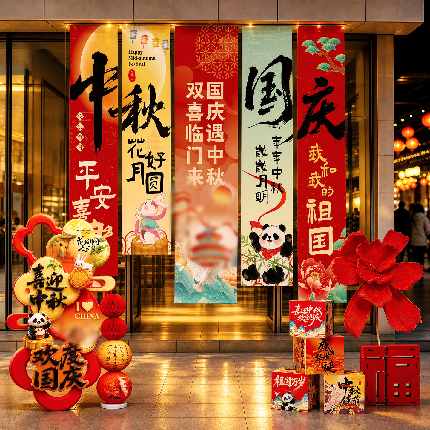 中秋国庆节场景布置饰挂布条幅图片
