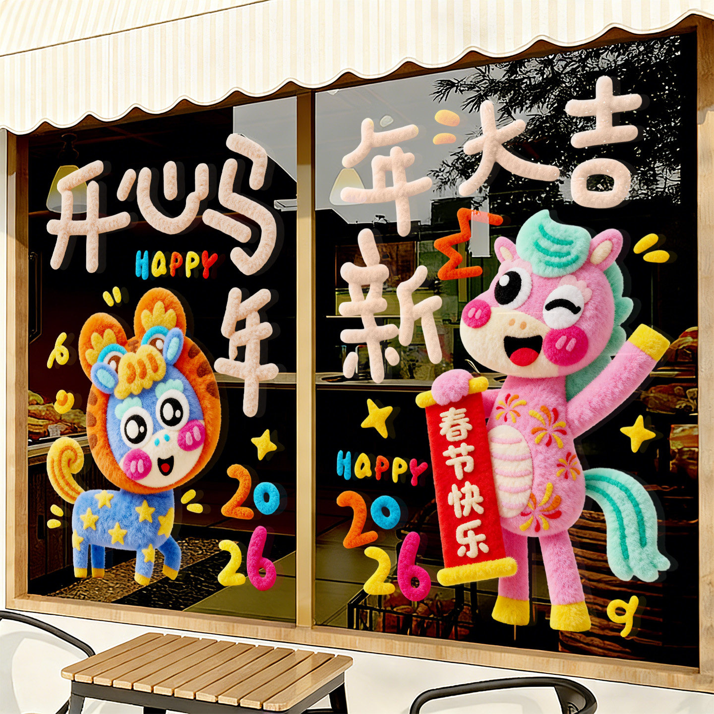 2026新年装饰氛围感布置静电贴窗花玻璃马年商场卡通毛绒定制贴纸,节庆用品/礼品,节日装扮用品,淘宝优惠券,粉丝福利购,淘宝优惠卷