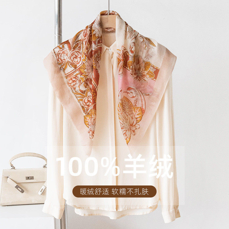 简约温柔风100%羊绒围巾女士高级感70cm羊绒围巾系脖小方巾春秋款