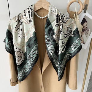 埃及权杖印花高端真丝丝巾秋冬韩版百搭100%桑蚕丝丝巾方巾女