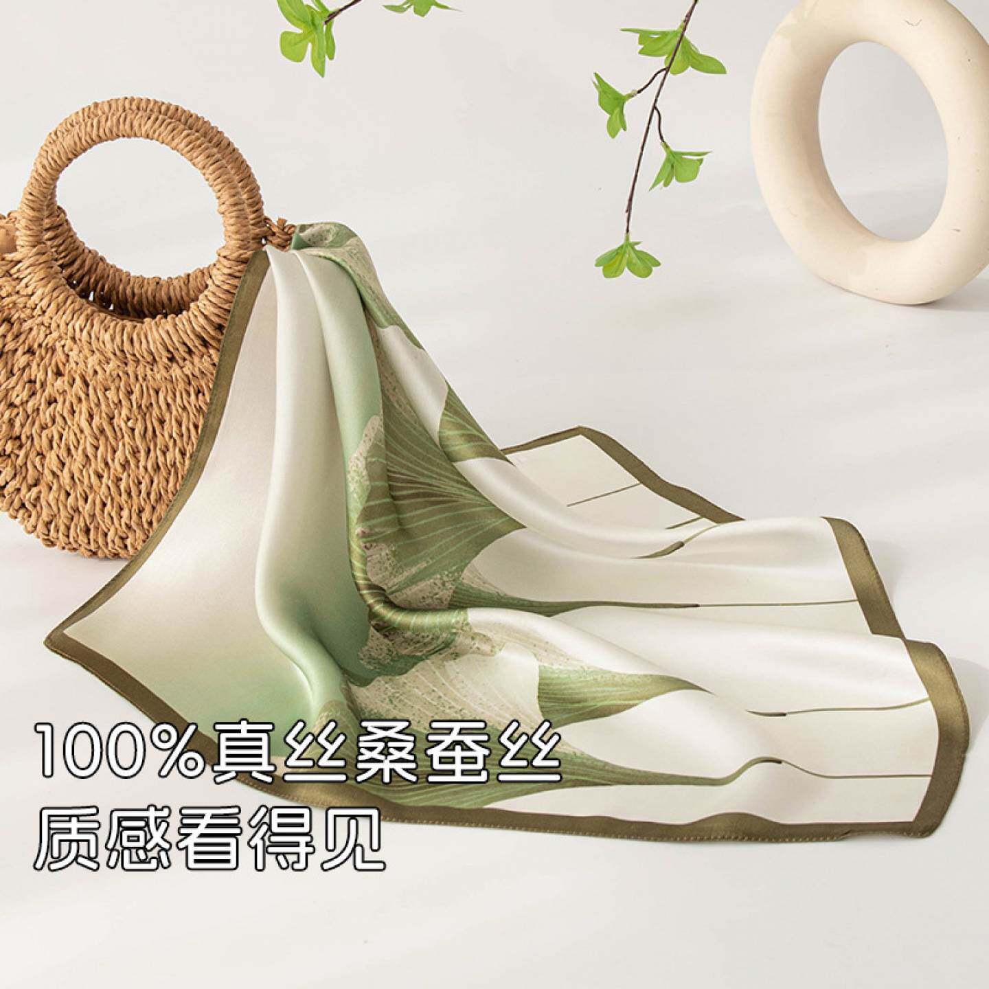桑蚕丝印花小方巾绑包发带围巾