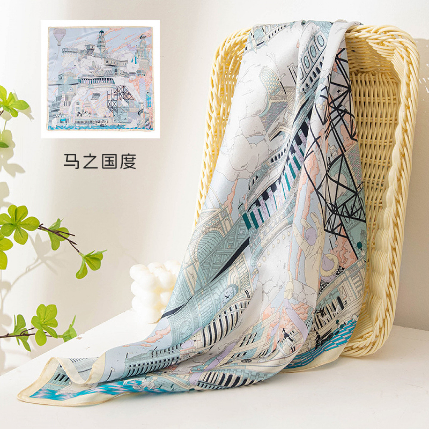 春夏轻奢印花桑蚕丝显白围巾披肩
