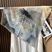 新款 芭蕾舞时尚 印花真丝70方巾夏季 女生高级感显白丝巾