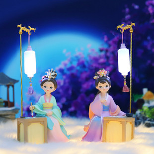 ins心宫廷古风美人琴棋书画灯下树脂摆件创意国潮风原创装饰礼品