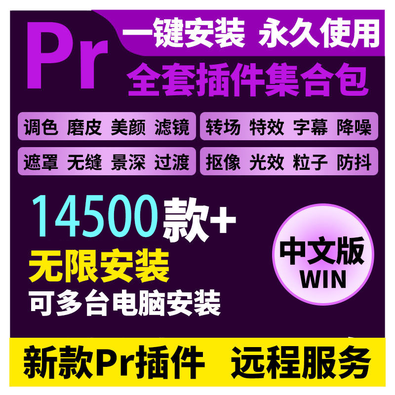 Pr插件中文合集一键安装排版美颜预设转场降噪调色卡点扣像winmac
