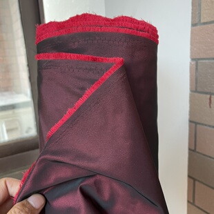 酒红色仿真丝塔夫绸时装面料婚庆礼服设计师西装裙子挺阔光泽布料
