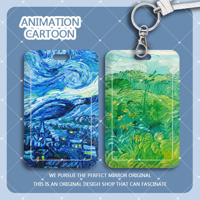 ins梵高油画学生滑盖卡套饭卡公交卡身份证件保护套门禁校园卡硬