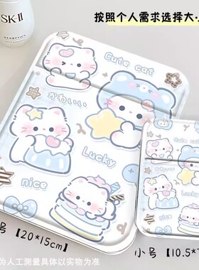 蓝色小鱼猫猫可爱折叠化妆镜学生宿舍高颜值随身便携式桌面梳妆镜