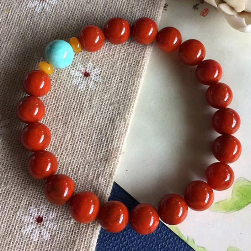 양산 자연 남쪽 붉은 마노 팔찌 풀 컬러 전체 육체 감 레드 단일 원형 여성 하이 엔드 조디악 년 선물 팔찌