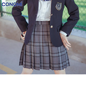 conomi日系百搭学院风校供感百褶裙1041A字短裙灰格JK制服裙