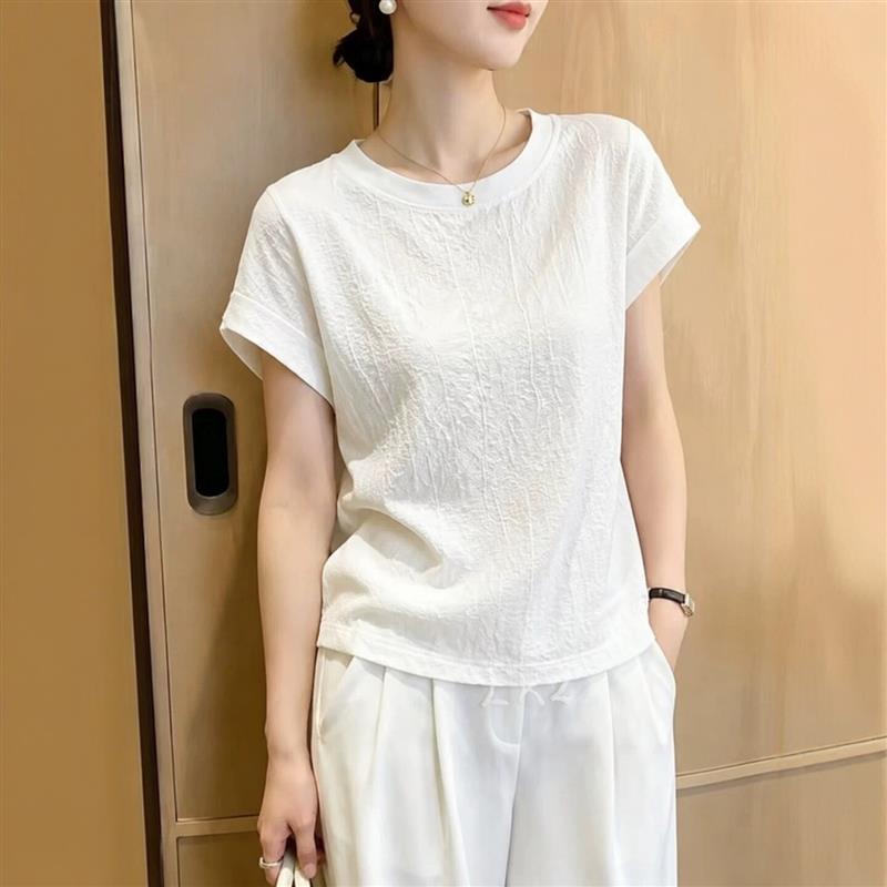 法式白色肌理感短袖t恤女2026夏新款大尺码胖MM时尚宽松高级感上
