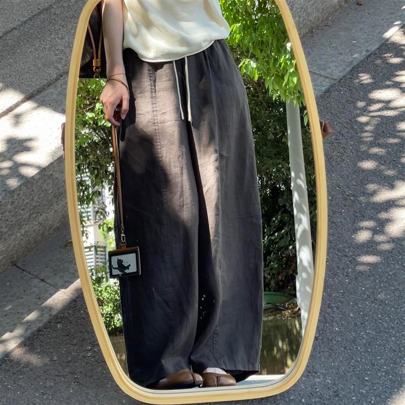亚麻宽裤子女夏季薄款大尺码胖mm高腰宽松显瘦慵懒松弛弯刀休闲裤