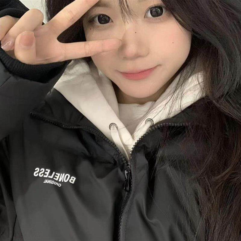 黑色立领羽绒棉服女冬季新款初中高中学生宽松面包服棉衣棉袄外套