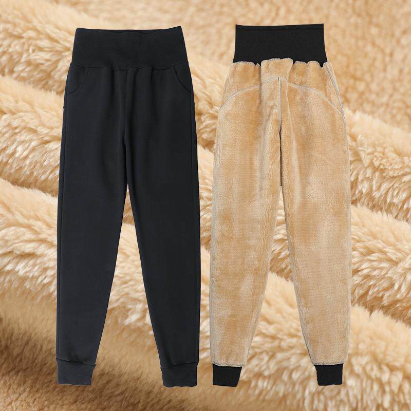 高腰加绒运动裤女休闲秋冬2023新款冬季仿羊羔绒加厚卫裤外穿棉裤