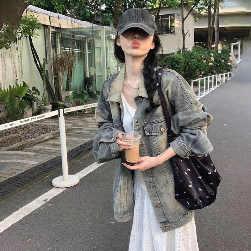 开春牛仔外套女2026新款春秋季宽松bf慵懒风美式高街复古夹克上衣