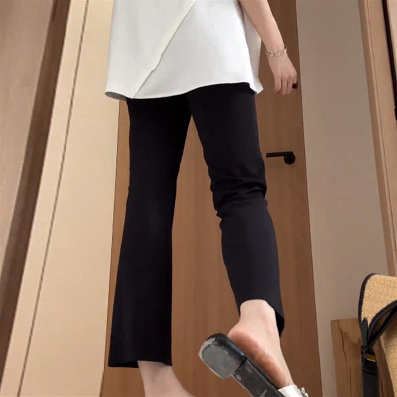 冰丝微喇叭裤女夏薄款2026新款大尺码胖mm高腰垂感显瘦九分弹力休