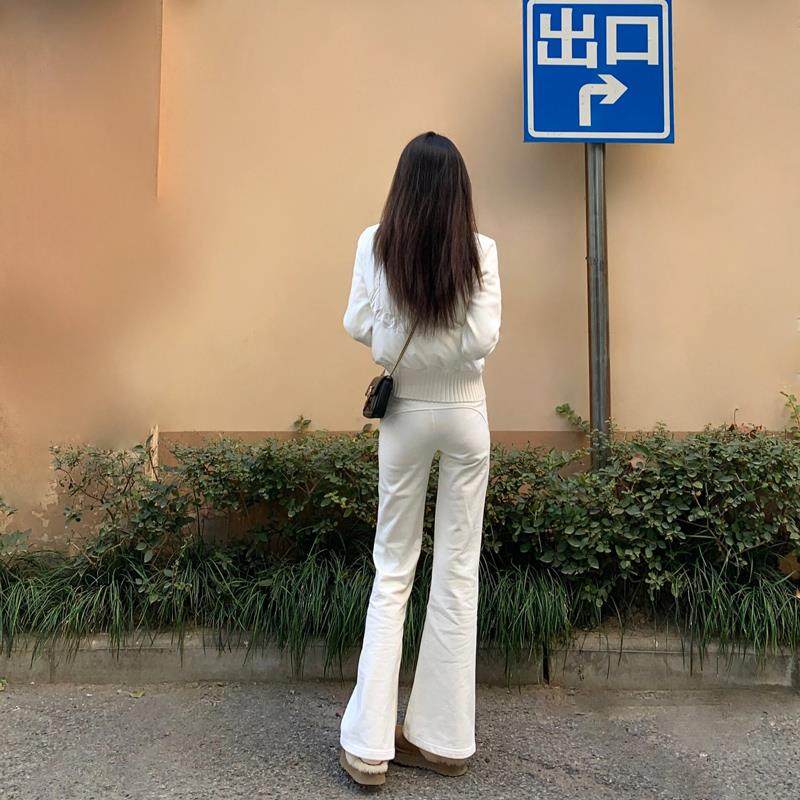 高个子加长美式白色喇叭裤女秋冬微喇裤运动裤瑜伽卫裤休闲裤裤子