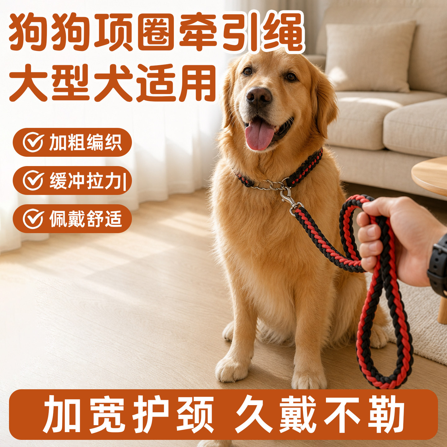 狗狗项圈牵引绳大型犬金毛拉布拉多防挣脱链子遛狗外出专用P绳