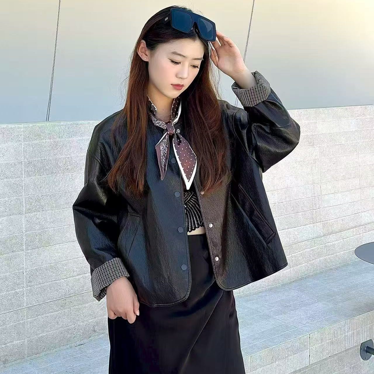 2025春季新款韩版宽松休闲百搭皮衣外套女短款夹克上衣2509