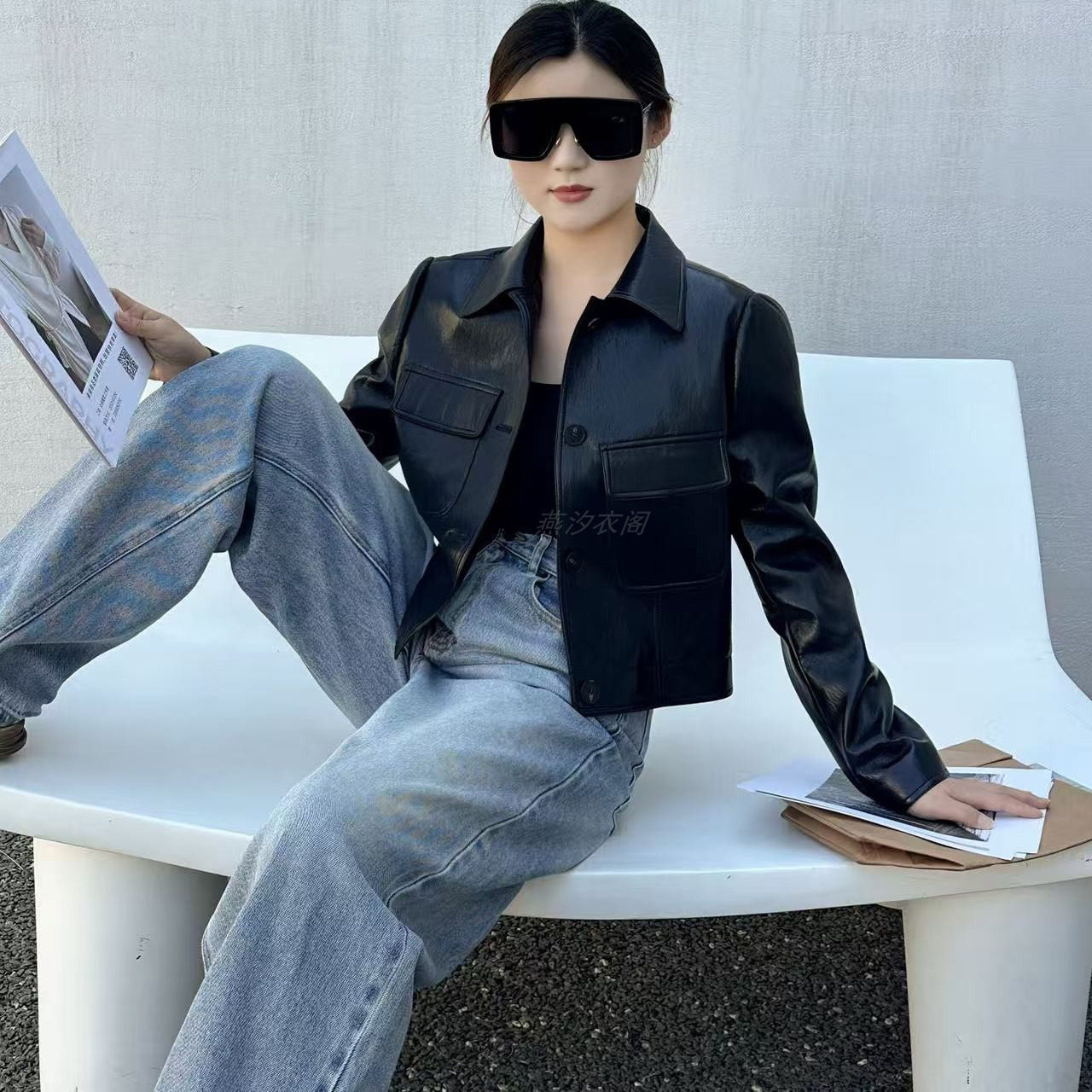 2025春季新款黑色皮衣外套女高级感小个子短款皮夹克上衣2508