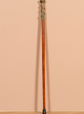 民国海南黄花梨镶铜云龙纹杖