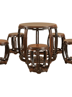 红木打洼鼓墩形圆台鼓凳成套