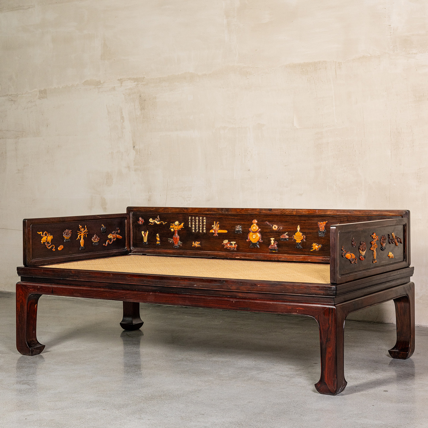 二十世纪红木百宝嵌博古清供图三围屏罗汉床明清古典家具大红酸枝,家居饰品,艺术摆件,淘宝优惠券,粉丝福利购,淘宝优惠卷