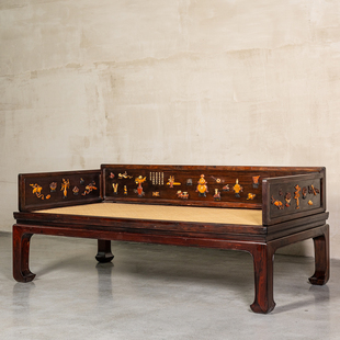 二十世纪红木百宝嵌博古清供图三围屏罗汉床明清古典家具大红酸枝