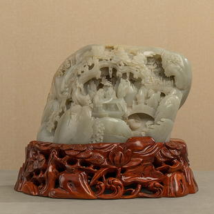 飾擺件13.6kg 和田玉松下雅集山子擺件玉器收藏真品天然和田玉雕裝