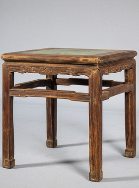 黄花梨镶绿石束腰方凳