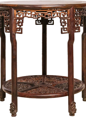 清代红木镶瘿木透雕回纹五足圆