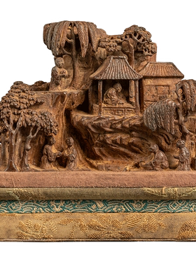 竹雕山水人物山子摆件