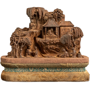 清代竹雕山水人物山子摆件文玩古董收藏竹制艺术品真品竹雕摆件