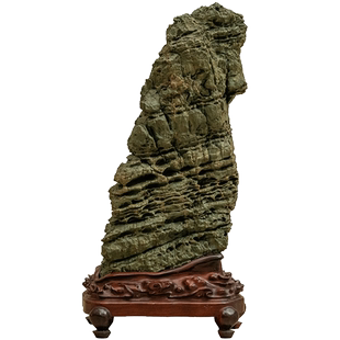 清代九龙壁文房赏石（红木座）古董奇石收藏客厅办公室原石摆件